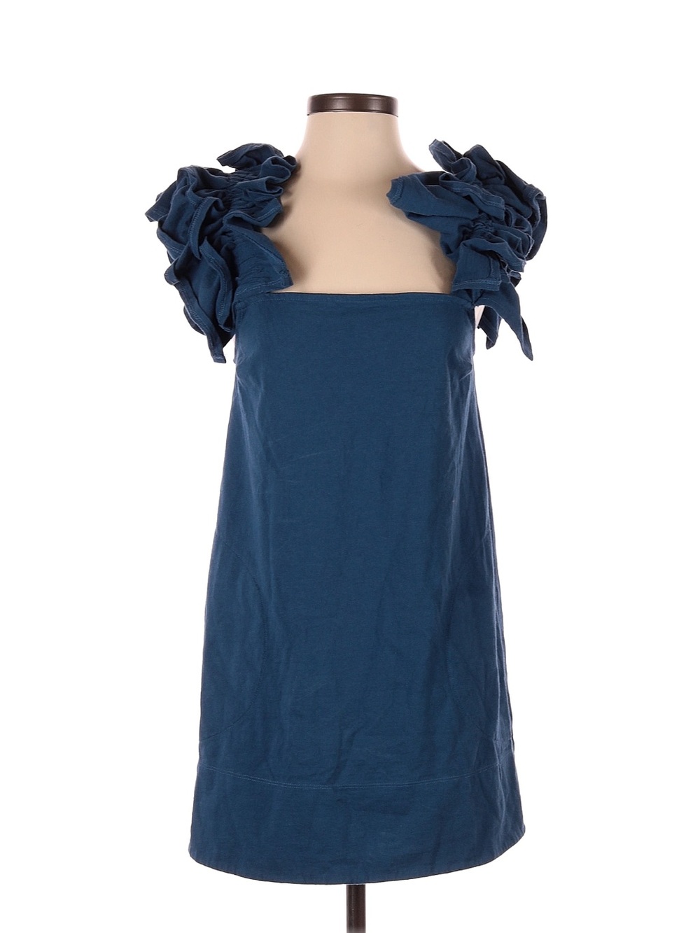 Navy Ruffle Shoulder Mini Dress